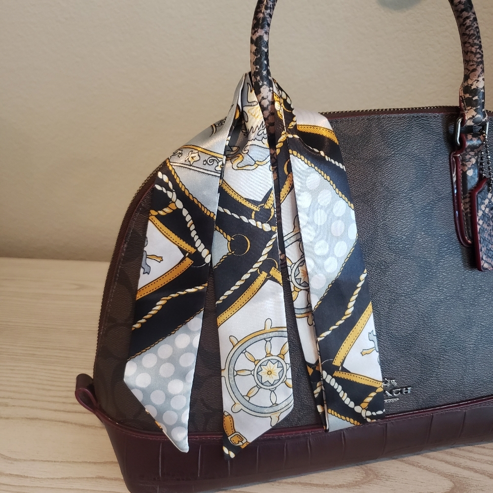 Twilly Scarf for purses bags hair etc. Gold White Black